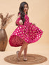 Girl's Dark Pink Foil Printed Cold Shoulder Kurti